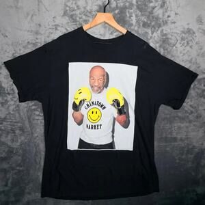 Chinatown Market Mens Mike Tyson T-Shirt XL Black Boxing Smiley Face Graphic Tee